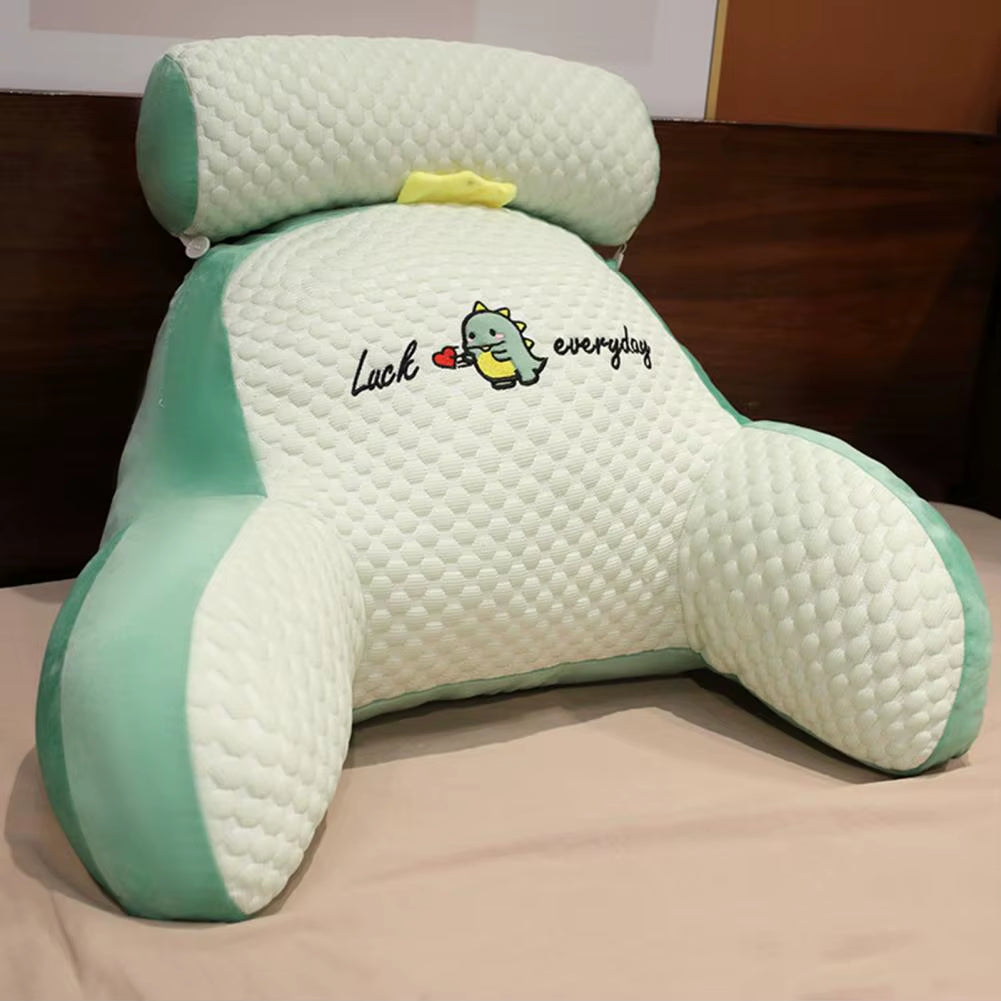 Washable Cartoon Print Bed Pillow with Arm Support and Detachable Backrest Cushion for Sofa and Couch